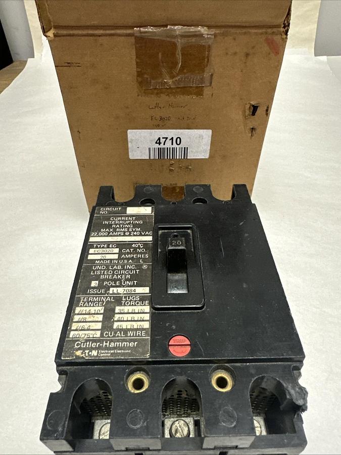 Used Cutler-Hammer,EC3020,20 Amp 3 Pole Circuit Breaker