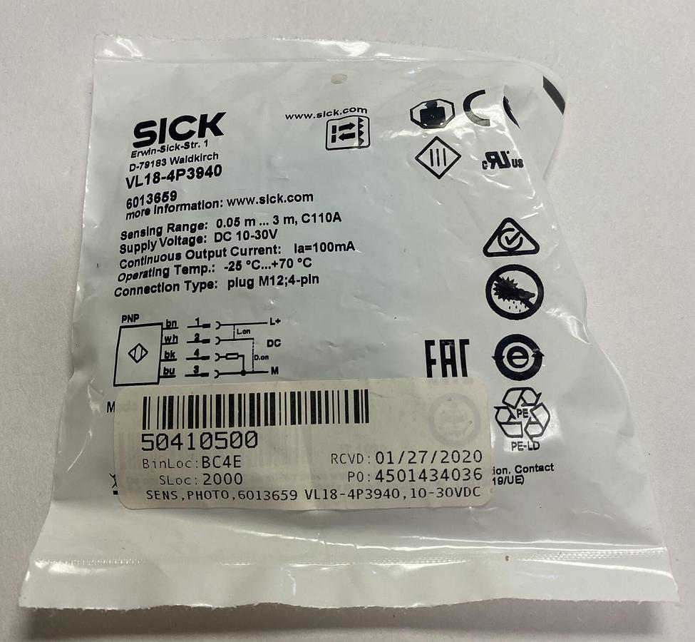 Used SICK,VL18-4P3940,PHOTOELECTRIC RETRO-REFLECTIVE SENSOR NEW