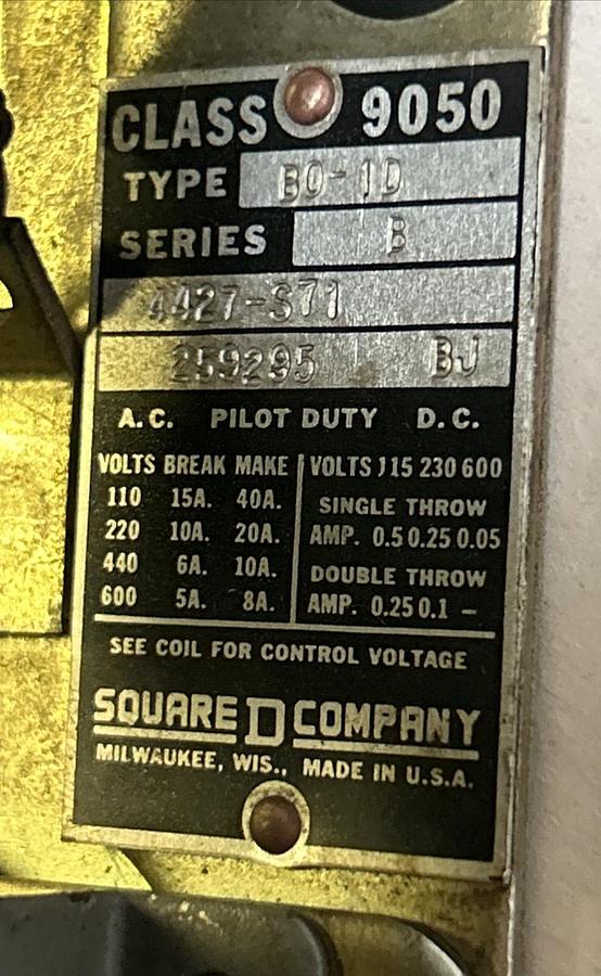Used SQUARE D,9050B0-1D,PNEUMATIC TIMER RELAY 110/120VAC