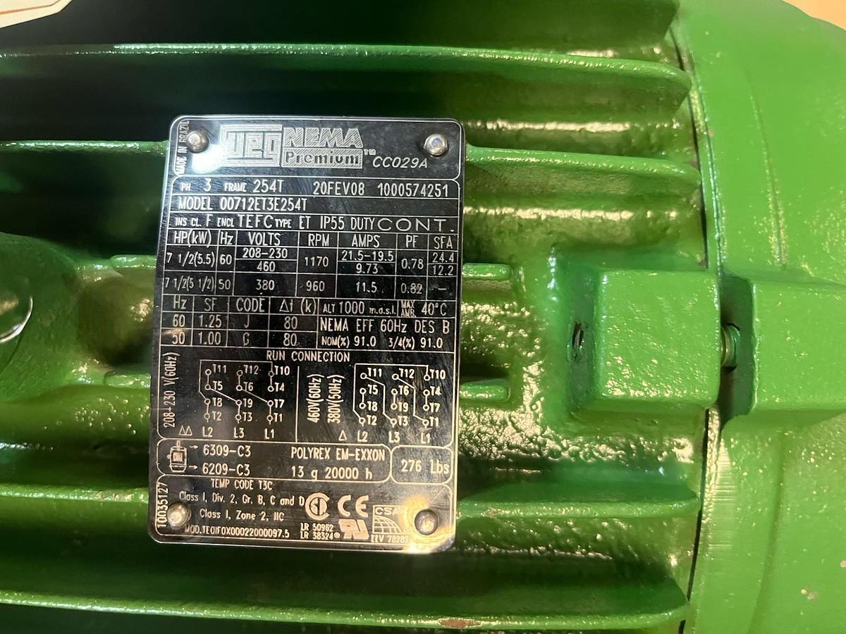 Used WEG,00712ET3E254T,CC029A MOTOR 7.5HP 1170RPM 3PH 254T