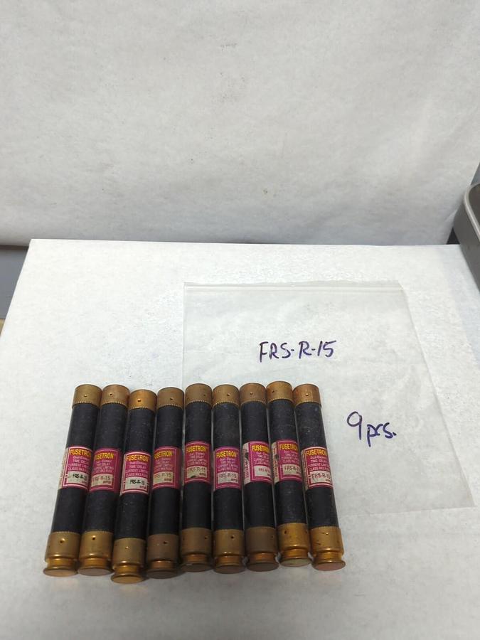 Used COOPER BUSSMANN,FRS-R-15,FUSETRON 15 AMP FUSE LOT OF 9 PRE-OWNED