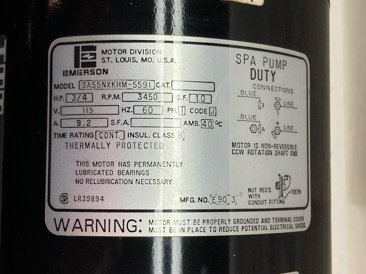 Emerson,SA55NXKHM-5591,Spa Pump Duty 3/4Hp 3450RPM 115V 60Hz w/ 1-3/4 Inch Pump