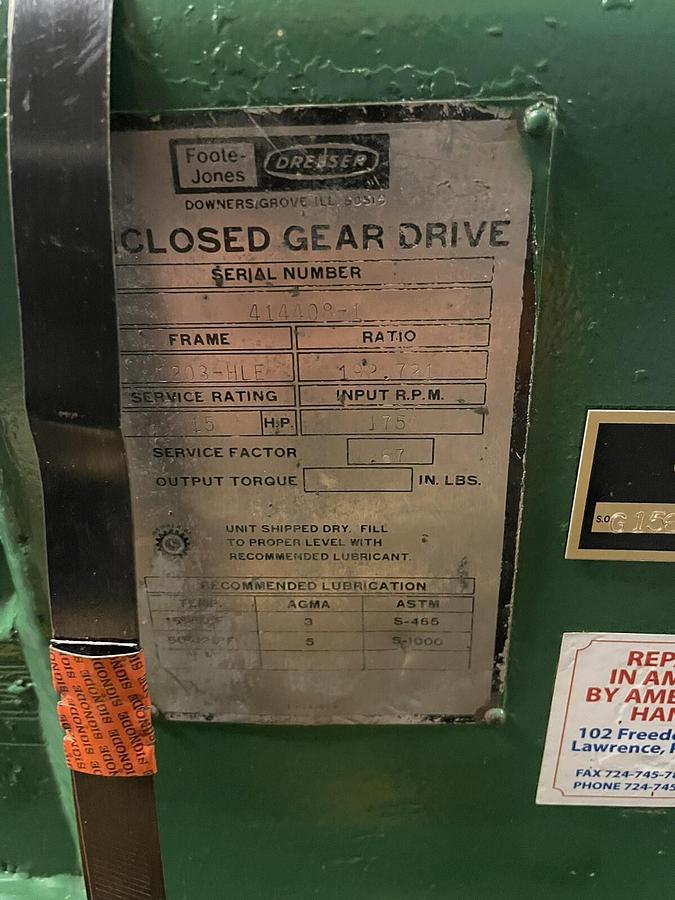 Used FOOTE JONES DRESSER,1203-HLE,CLOSED GEAR REDUCER DRIVE RATIO 192.721