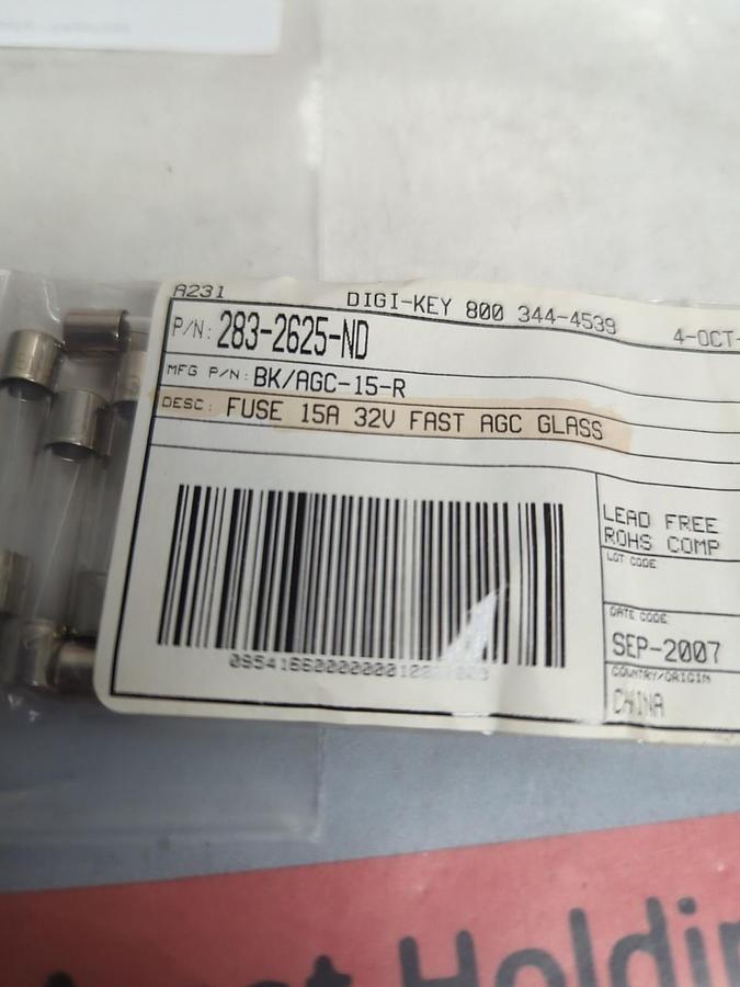 BUSSMANN,BK/AGC-15R,FUSE LOT OF 20 PCS NOS