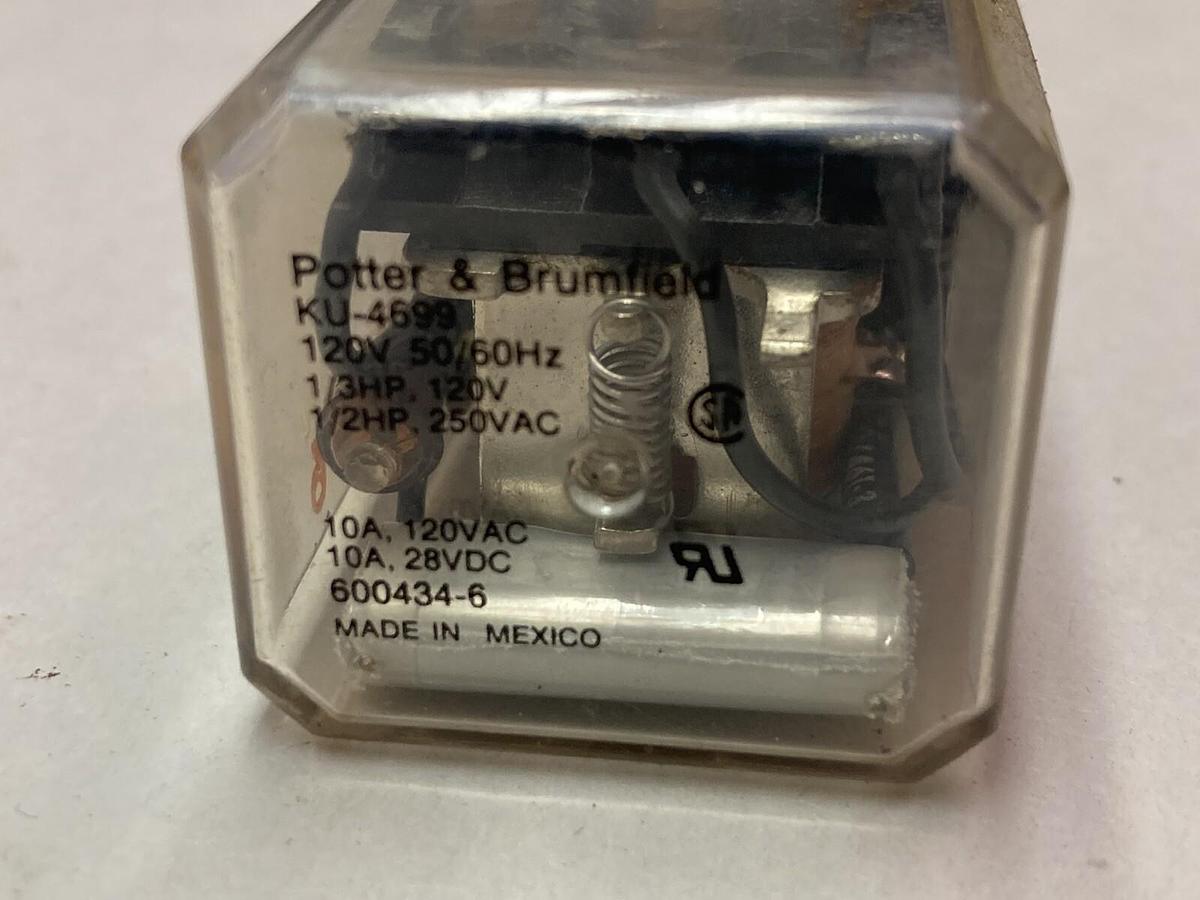 Used Potter & Brumfield,KU-4699,Relay 120V 50/60Hz