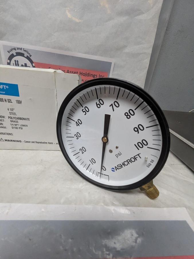 ASHCROFT,45W1000 H 02L,GAUGE 4-1/2 IN FACE 1/4 IN NPT BOTTOM CONNECTION 0-100PSI
