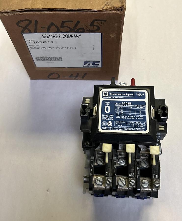 TELEMECANIQUE,A203B12,STARTER SIZE 0 20 AMP NOS