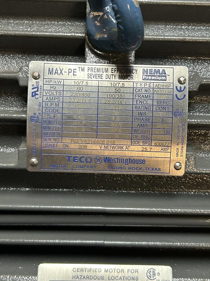 TECO WESTINGHOUSE,NP0104,MOTOR 10HP 230/460V 1755RPM 3PH 215T FRAME