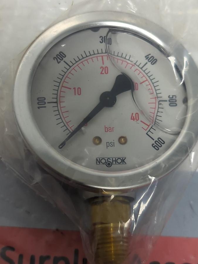 NOSHOK,25-901-600,GAUGE 1/4 IN BOTTOM CONNECTION 0-600PSI NOS