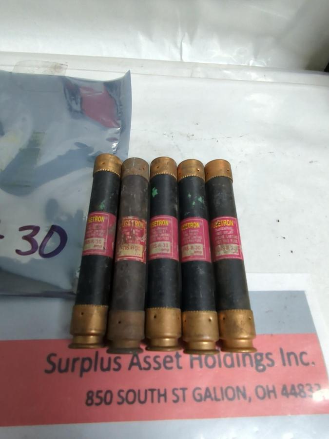 Used COOPER BUSSMANN,FRS-R-30,FUSETRON FUSE 30 AMP LOT OF 5 PRE-OWNED
