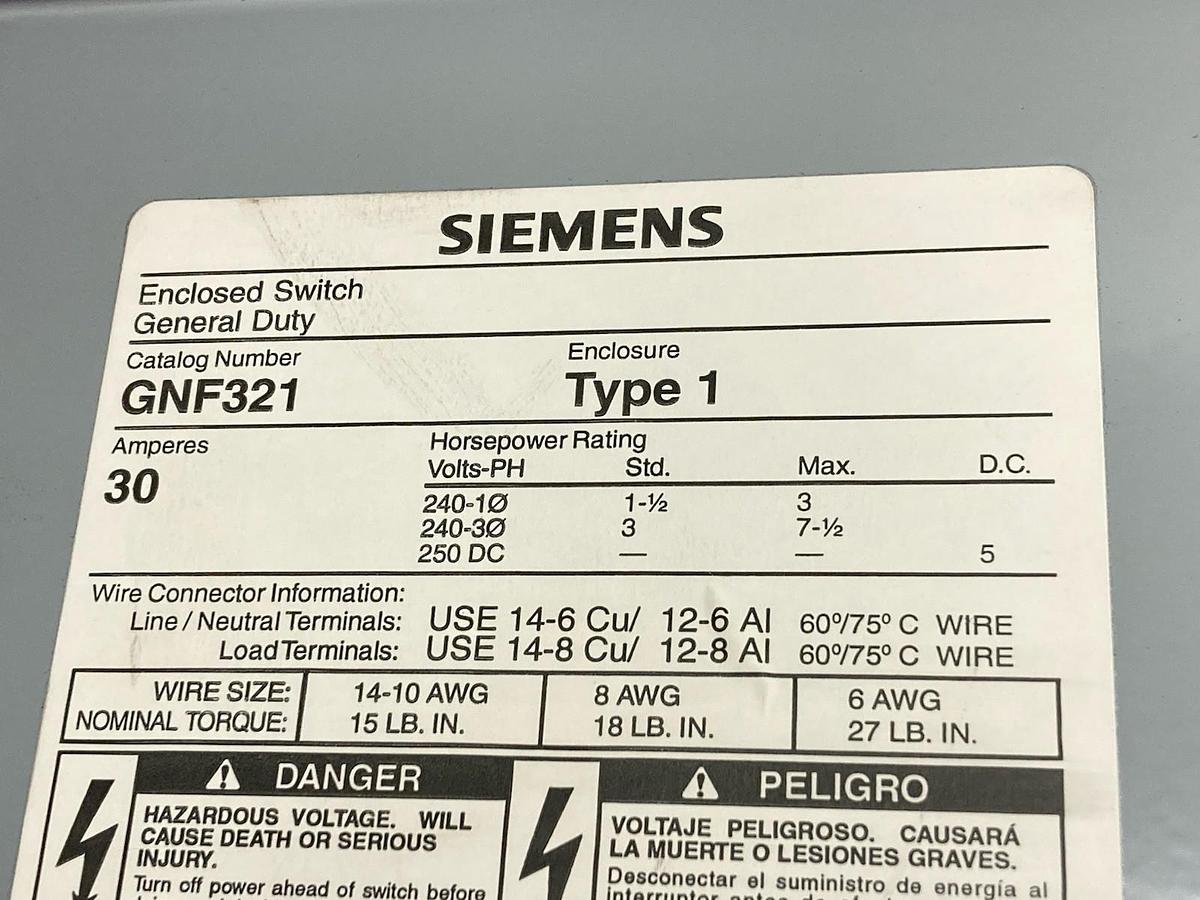 Siemens,GNF321,Type 1 Enclosure Box, 30A 240Vac