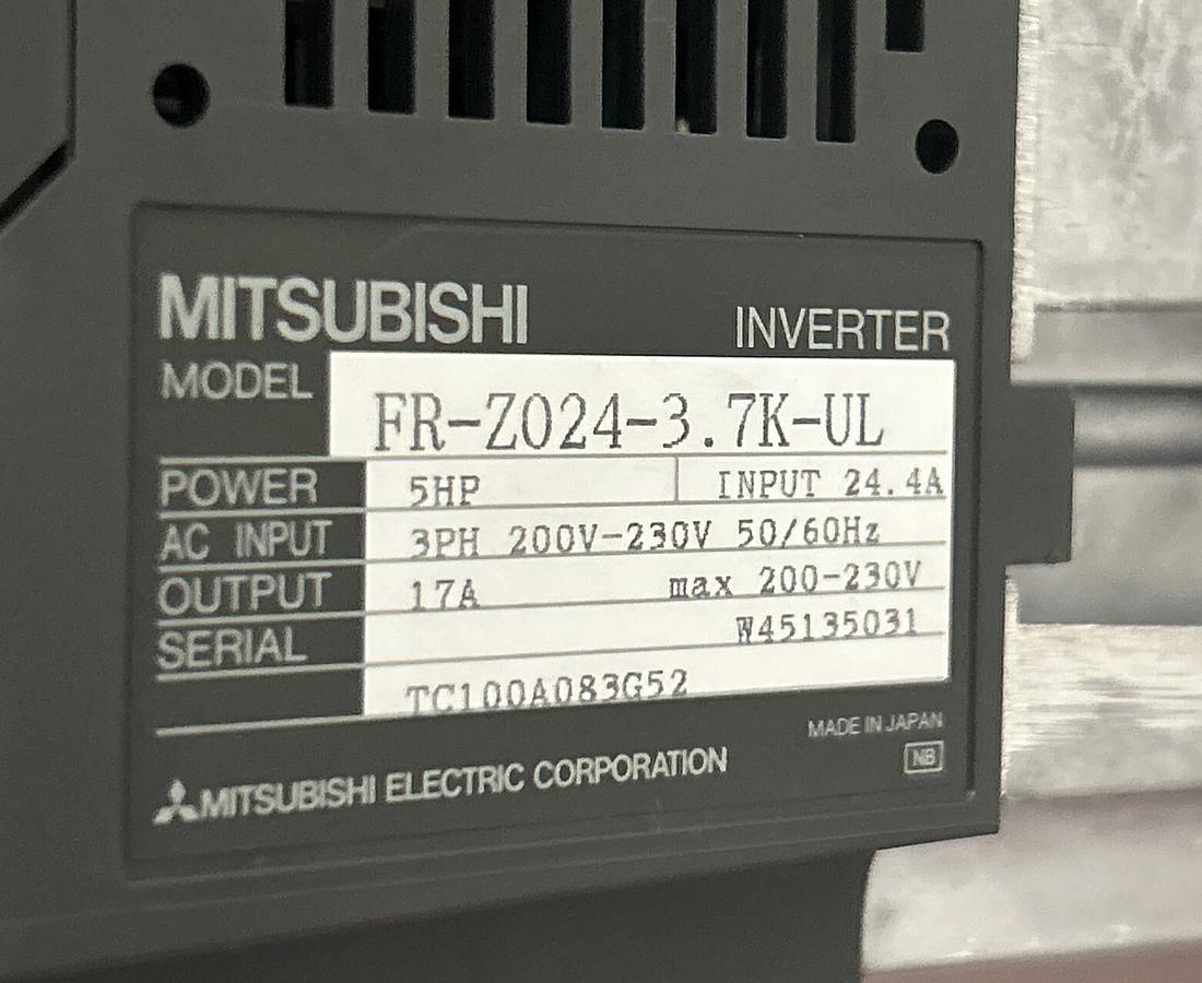 MITSUBISHI,FR-Z024-3.7K-UL,TRANSISTORIZED INVERTER 3PH 200-230V 50/60HZ NEW