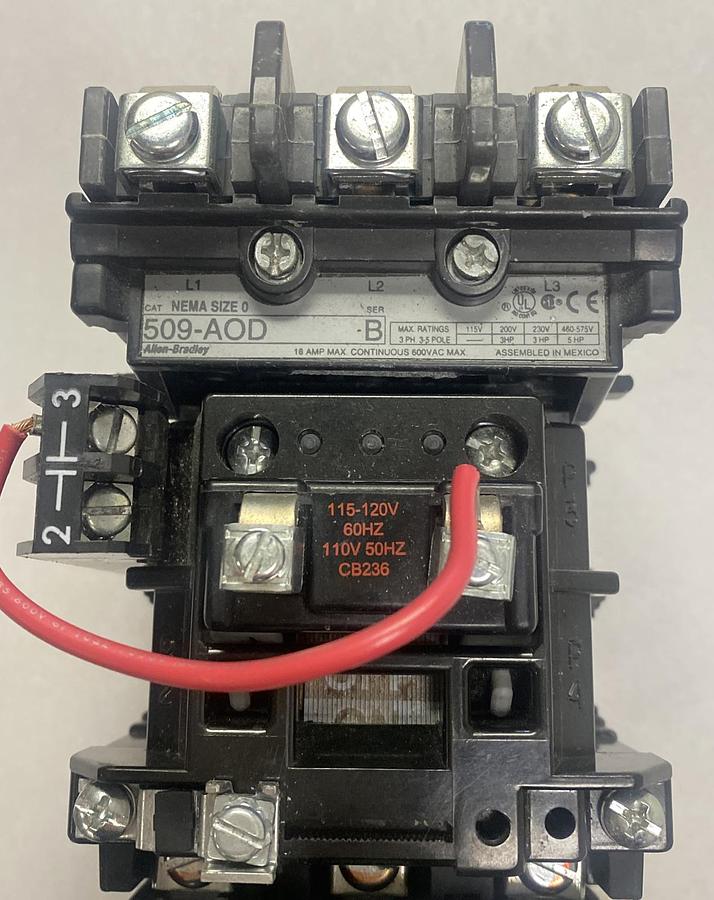 Used ALLEN BRADLEY,509-AOD,SER B SIZE 0 NON-REVERSING STARTER 18A 600V