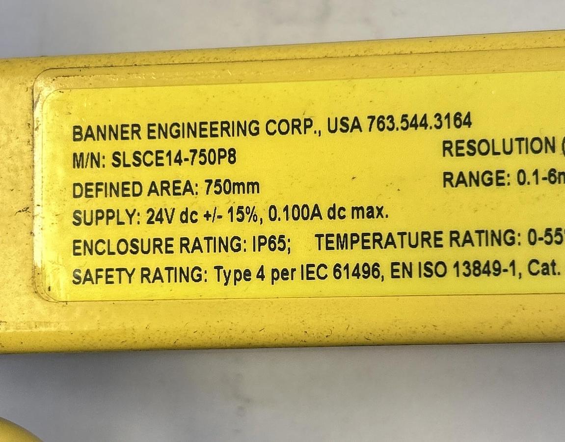 Used BANNER,SLSCR14-750P8/SLSCE14-750P8,LIGHT CURTAIN TRANSMITTER & RECIEVER SET