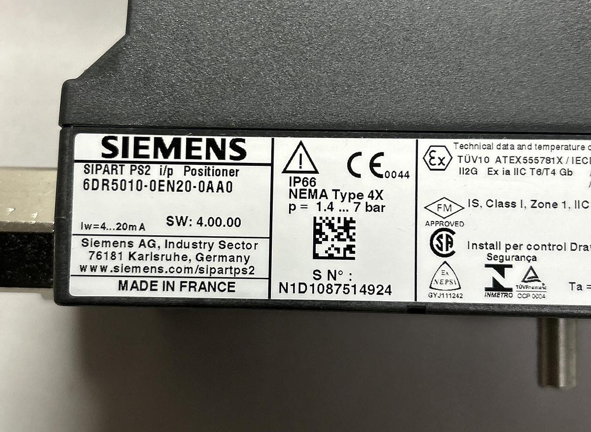 Used SIEMENS,6DR50100EN200AA0,SIPART PS2 2-WIRE POSITIONER NEW