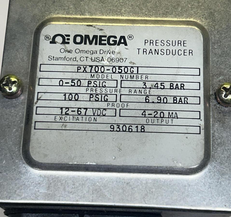 OMEGA,PX700-050GI,PRESSURE TRANSDUCER 0-50PSIG NOS