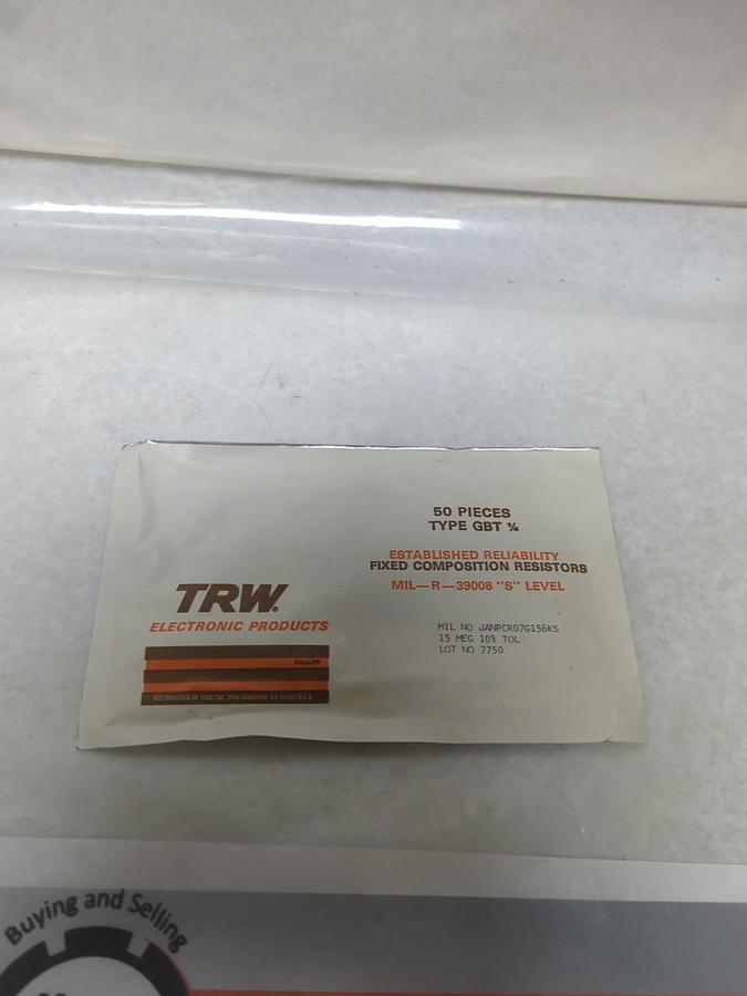 TRW,GBT 1/4,FIXED COMPOSTION RESISTOR 15 MEG 10% TOL PACK OF 50 PCS NOS