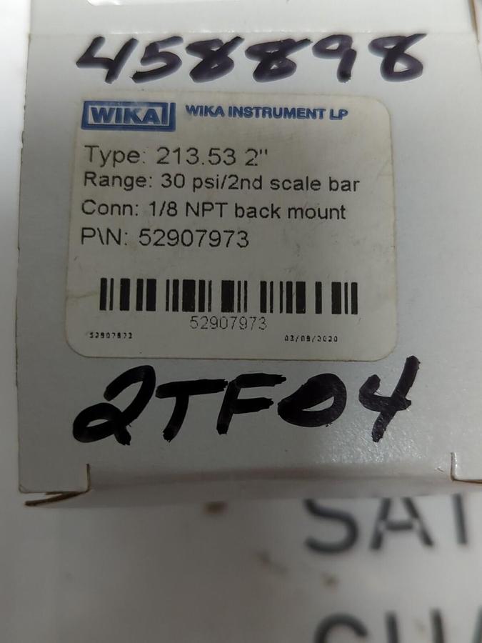 WIKA,52907973,TYPE 213.53 GAUGE 2 INCH FACE 1/8 INCH BACK NPT 30 PSI