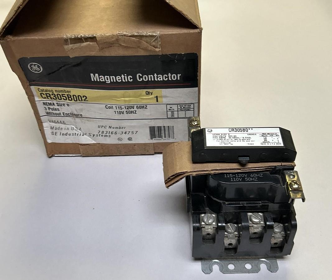GENERAL ELECTRIC,CR305B002,CONTACTOR NEMA SIZE 0 20A 600V NOS