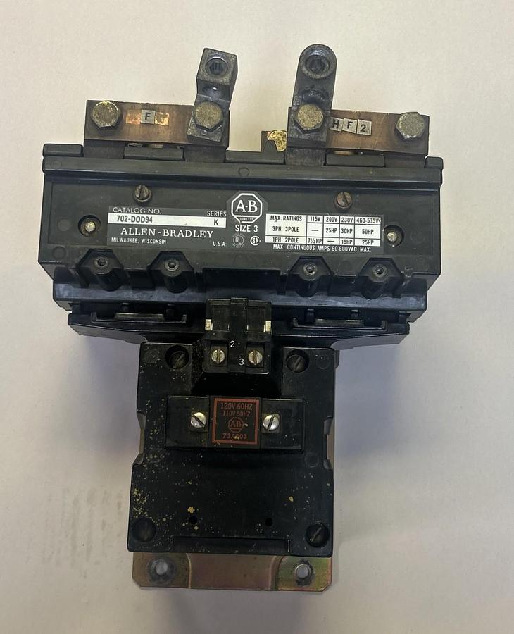 Used ALLEN BRADLEY,702-D0D94,SIZE 3 CONTACTOR 90A 600V