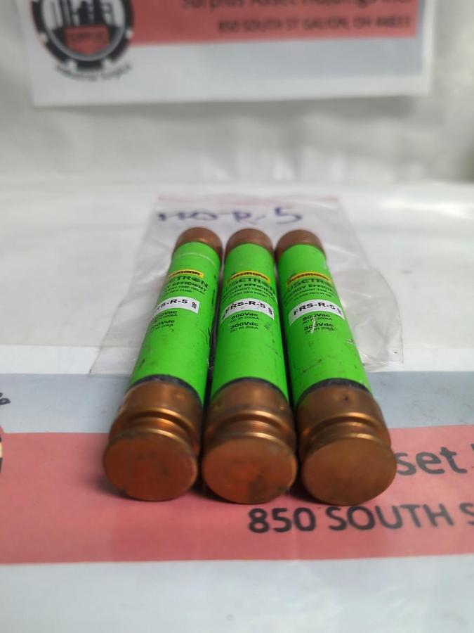 Used COOPER BUSSMANN,FRS-R-5,FUSETRON 5 AMP FUSE LOT OF 3 PRE-OWNED