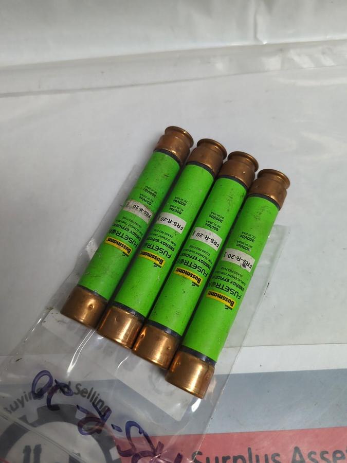 Used COOPER BUSSMANN,FRS-R-20,FUSETRON 20 AMP FUSE LOT OF 4 PRE-OWNED