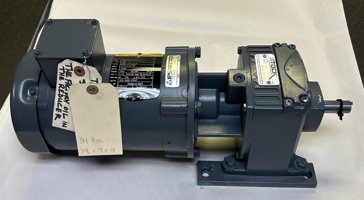 Used STOCK EQUIPMENT,AY2270D20,GEAR REDUCER 3 RATIO BALDOR 1/3HP 1725RPM