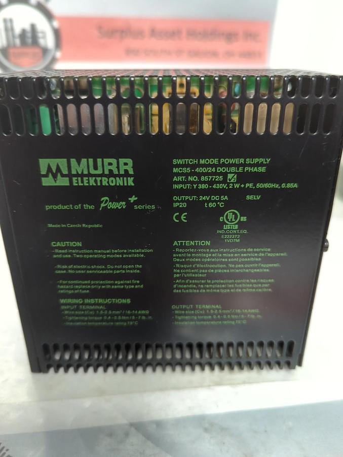 Used MURR,857725,SWITCH MODE POWER SUPPLY MCS5-400/24 PRE-OWNED