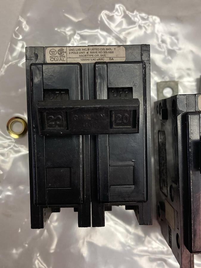Used Westinghouse,Type XR-1600,2-Pole Circuit Breaker 120/240Vac 20A