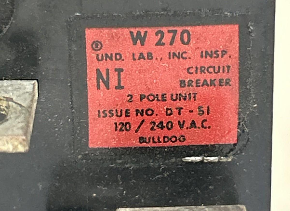 Used BULLDOG ELECTRIC,W270,PUSHMATIC CIRCUIT BREAKER 70A 120/240V 2P