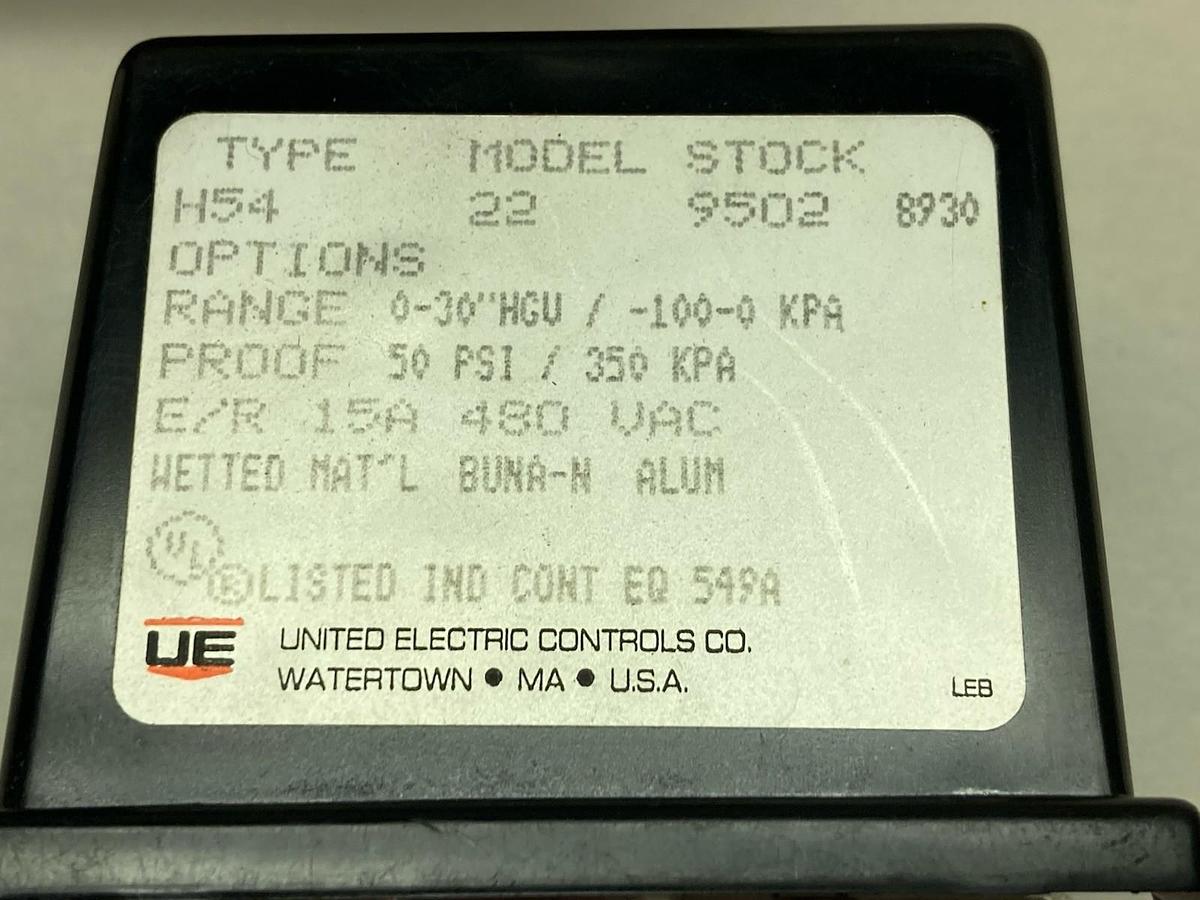 Used United Electric,Type H54 Model 22,High Temperature Cutout 0-30" 100-0 kPa