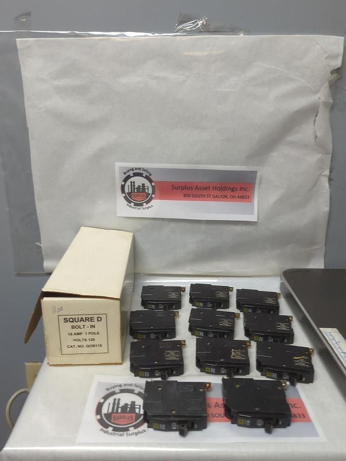 Used SQUARE D,QOB115,CIRCUIT BREAKER 15 AMP 1-POLE LOT OF 11 PRE-OWNED