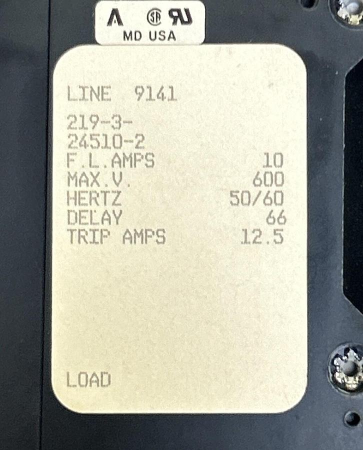 AIRPAX,219-3-24510-2,CIRCUIT BREAKER 10A 600V NOS