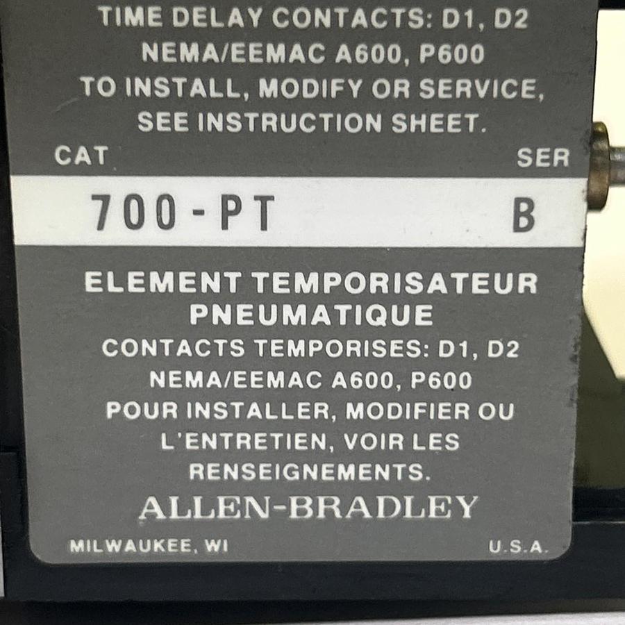 Used ALLEN BRADLEY,700-PT,PNEUMATIC TIME DELAY UNIT