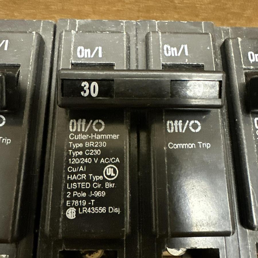 Used Cutler-Hammer,BR230,30AMP 2 Pole 240VAC Circuit Breaker LOT of 3