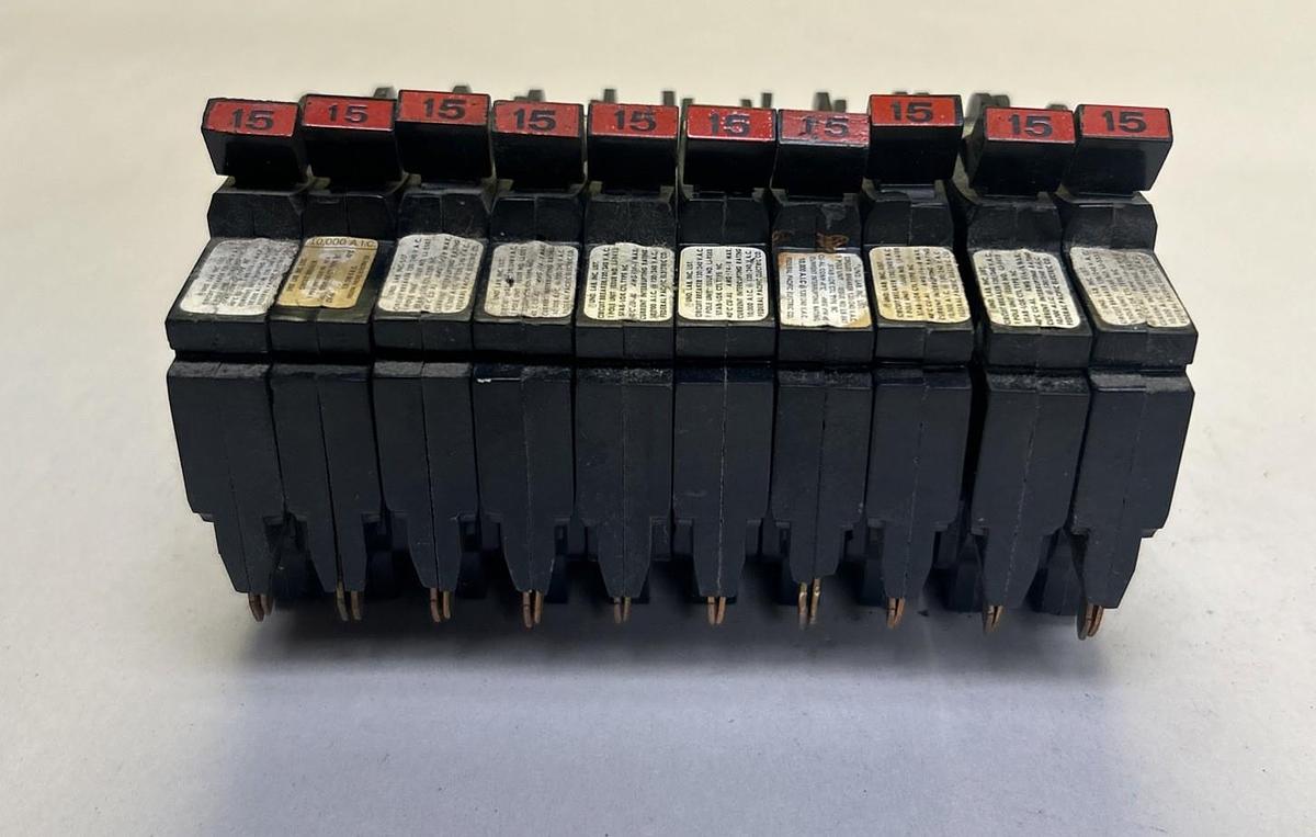 Used FEDERAL PACIFIC,NC115,CIRCUIT BREAKER 15A 120/240V 1P LOT OF 10