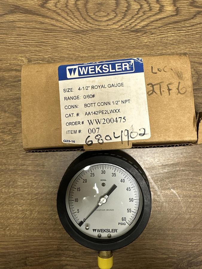Weksler,AA142PE2LWXX,Pressure Gauge 0-60 PSIG