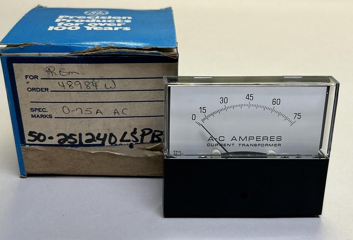 GENERAL ELECTRIC,50-252140LSPB,PANEL METER 0-75 AC AMPERES NOS