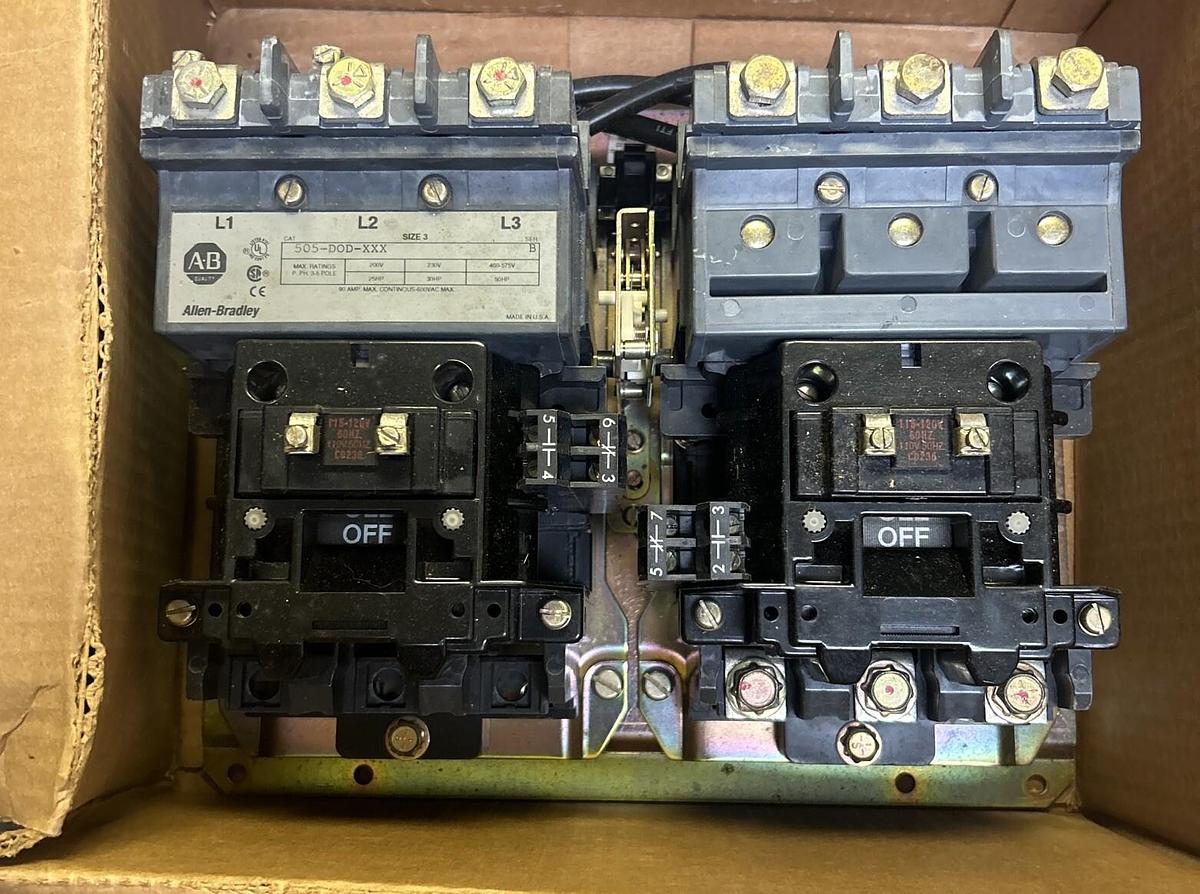Used ALLEN BRADLEY,505-DOD-XXX,REVERSING STARTER SIZE 3 90A 600V