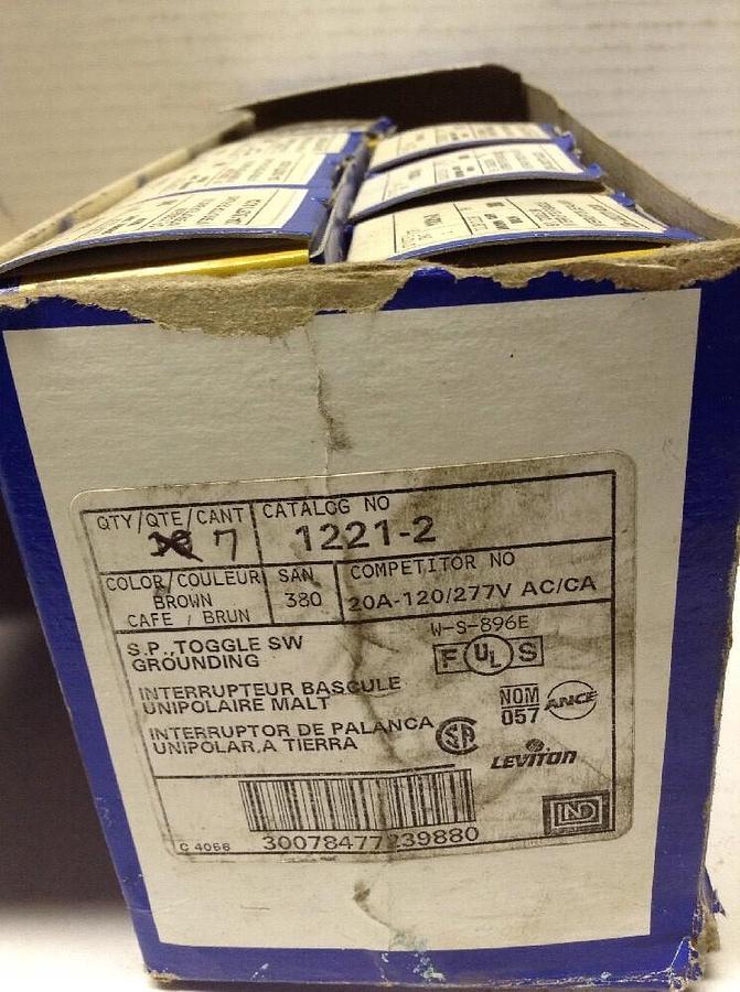 Leviton Industrial,1221-2 SP,Toggle Switch Box of 7 SAN 380 20A 120V