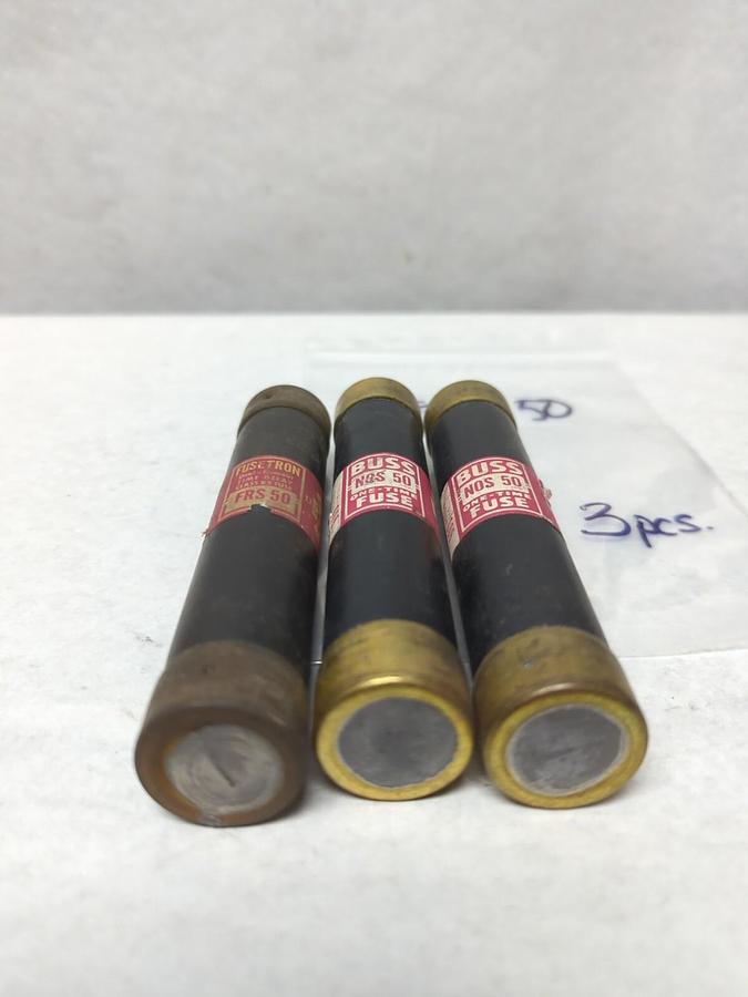 Used COOPER BUSSMANN,FRS-50,FUSETRON 50 AMP FUSE LOT OF 3 PRE-OWNED