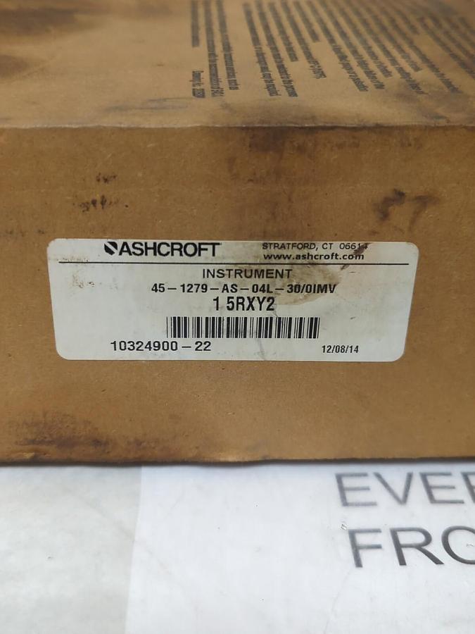 ASHCROFT,45-1279-AS-04L-30/01MV,GAUGE 0-30PSI 1/2 INCH NSMP NOS