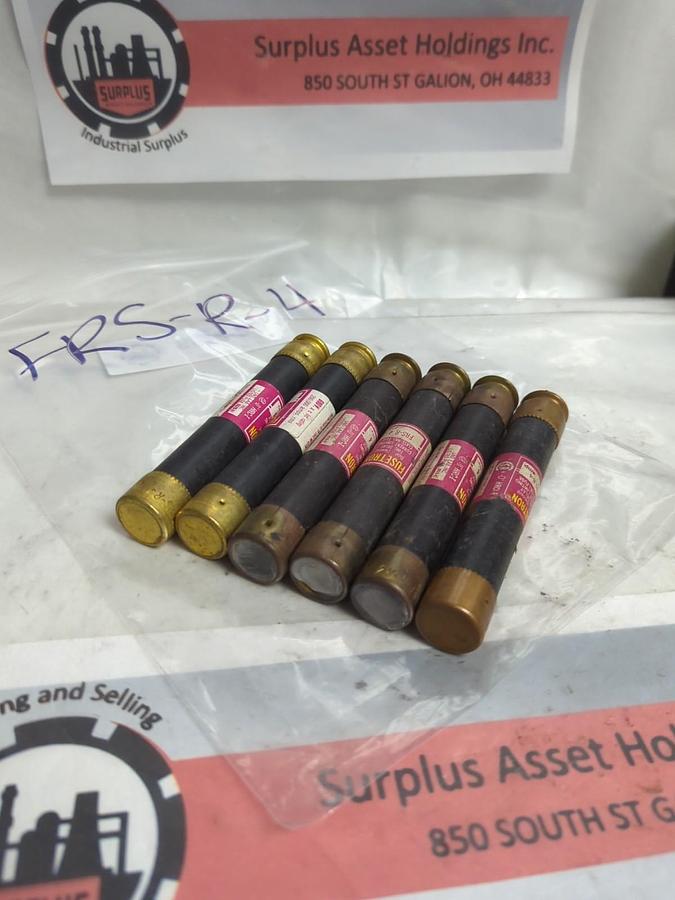 Used COOPER BUSSMANN,FRS-R-4,FUSETRON 4 AMP FUSE LOT OF 6 PRE-OWNED