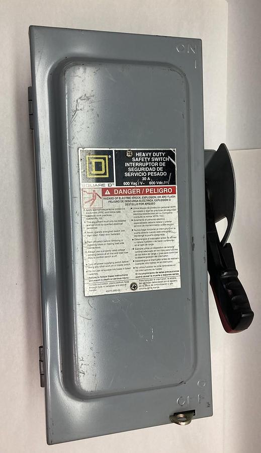 Used Square D,H361,Heavy Duty Safety Switch 30A 600Vac 50/60Hz