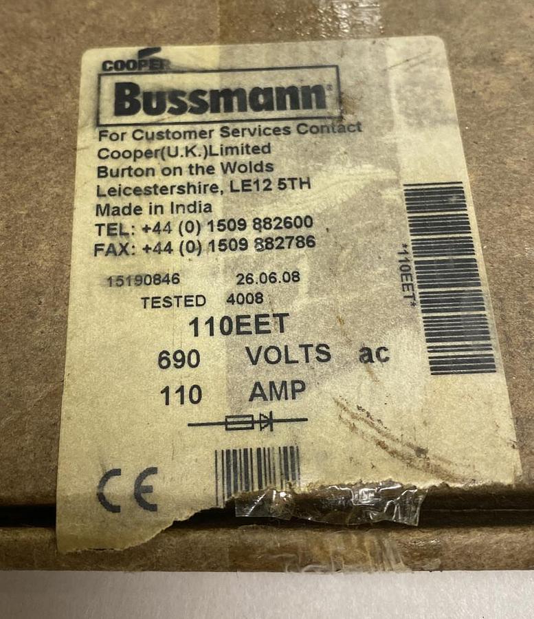 Used Cooper Bussmann,110EET,Fuse 110A 690V Box of 5 NOS