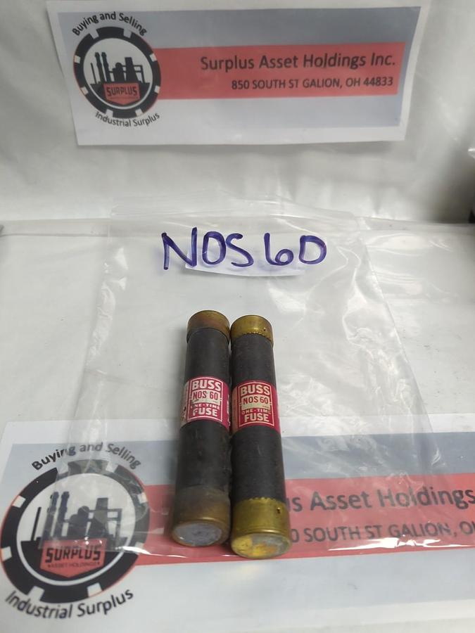 Used COOPER BUSSMANN,NOS60,ONE-TIME 60 AMP FUSE LOT OF 2 PRE-OWNED