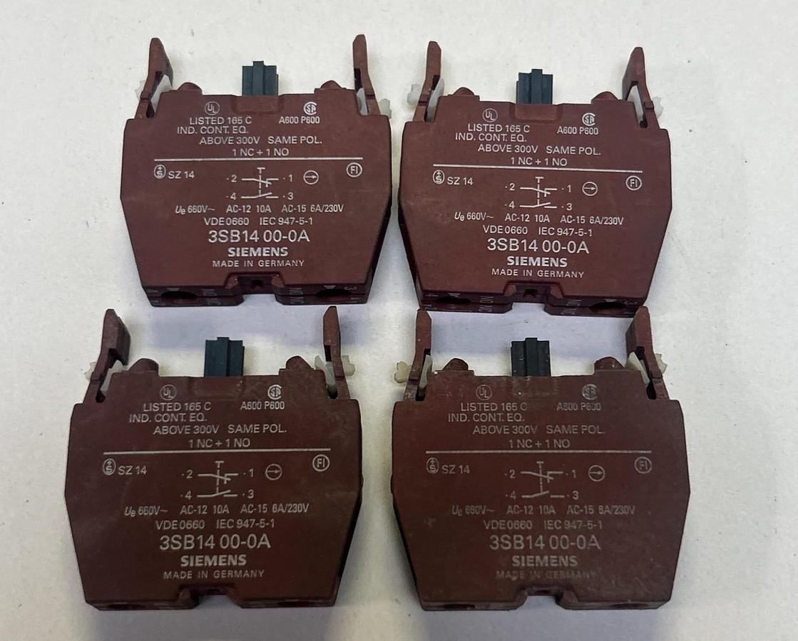 Used SIEMENS,3SB1400-0A,AUXILIARY CONTACT BLOCK LOT OF 4