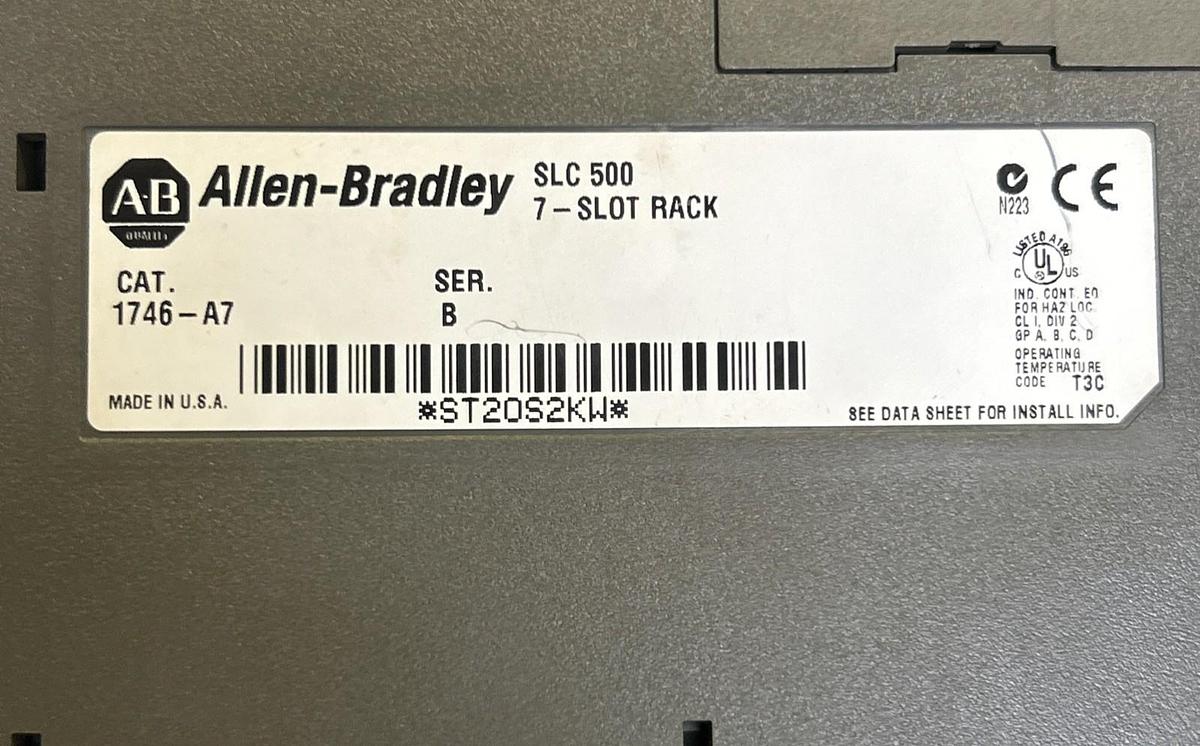 Used ALLEN BRADLEY,1746-A7,7 SLOT RACK W/ 1746-P2 POWER SUPPLY