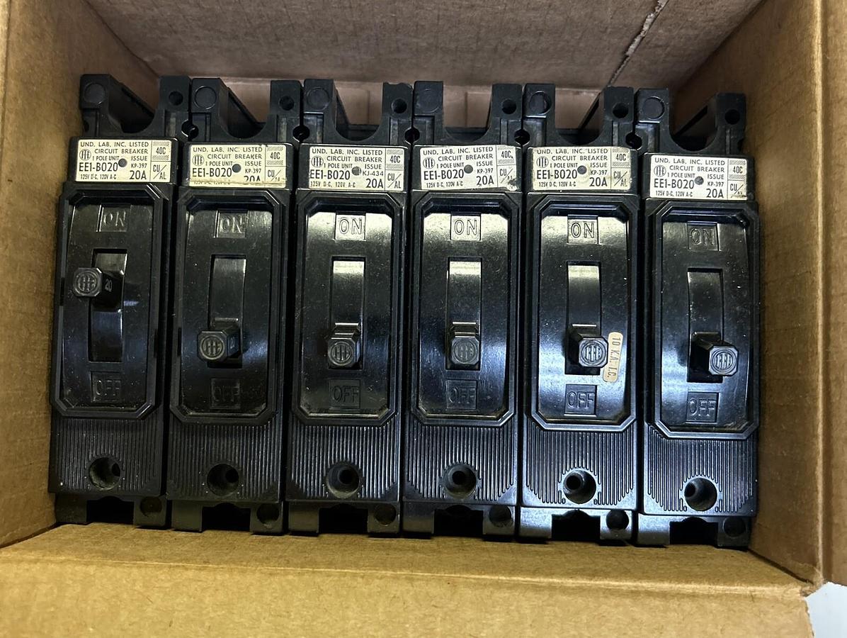 Used ITE,EE1-B020,CIRCUIT BREAKER 20A 120V 1P LOT OF 6