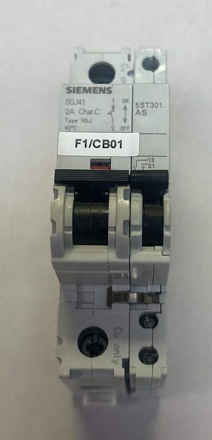 Used SIEMENS,5SJ4102-7HG40,CIRCUIT BREAKER 2A 230V 1P